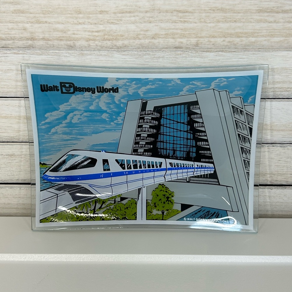 Vintage 1970s Disney World Monorail Train Glass Dish Decor Souvenir Memorabilia